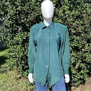 JUST Silk 100% Silk Button Down Forest Green LongSleeve Dress Shirt